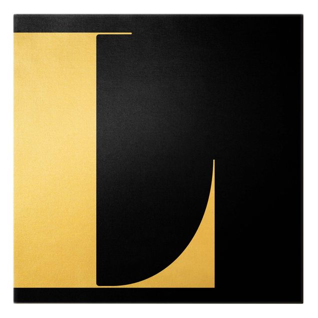 Leinwandbild Gold - Antiqua Letter L Schwarz - Quadrat 1:1