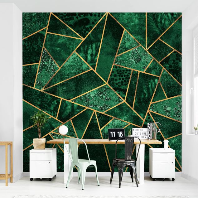 Geometrische Muster Tapete Dunkler Smaragd mit Gold