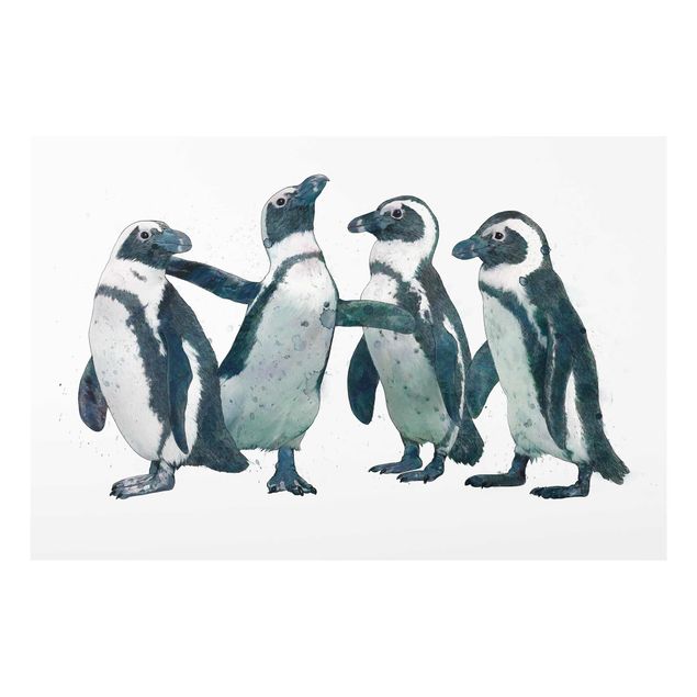 Glasbild Tiere Illustration Pinguine Schwarz Weiß Aquarell