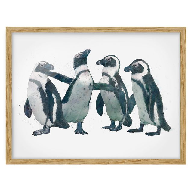 Schöne Wandbilder Illustration Pinguine Schwarz Weiß Aquarell