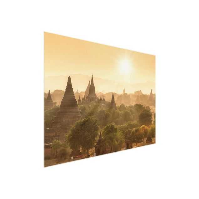 Glasbild - Sonnenuntergang über Bagan - Querformat 4:3