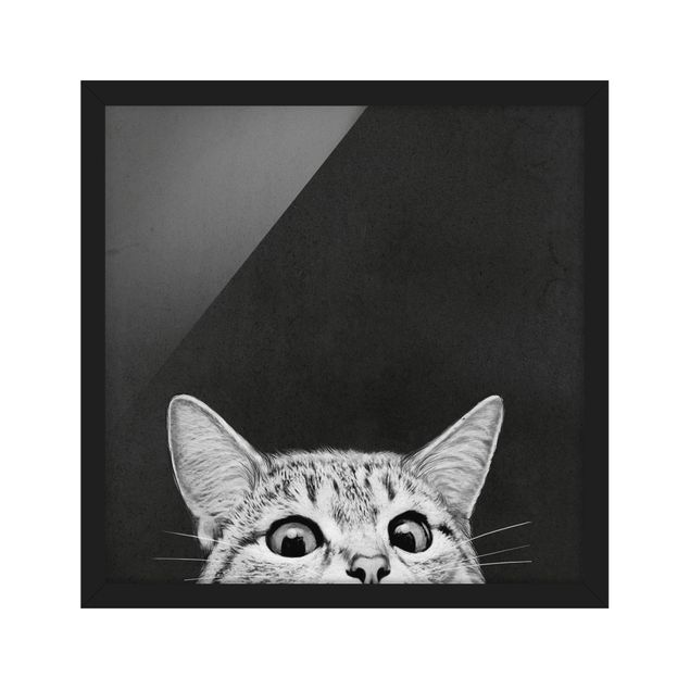 Schöne Wandbilder Illustration Katze Schwarz Weiß Zeichnung