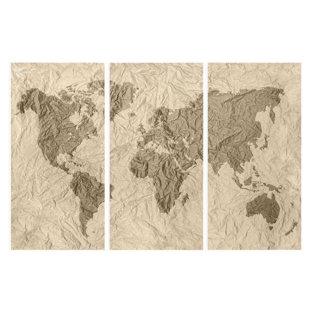 Schöne Leinwandbilder Papier Weltkarte Beige Braun