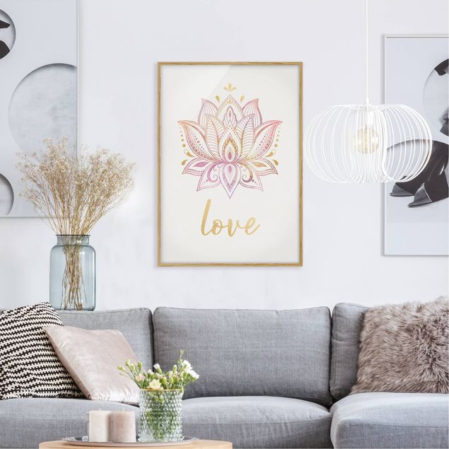 Gerahmte Bilder Lotus Illustration Love gold rosa