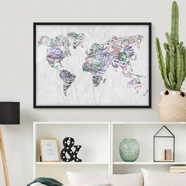 Gerahmte Bilder Sprüche Reisepass Stempel Weltkarte