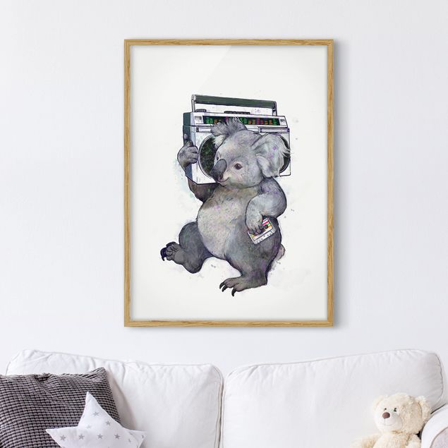 Wandbilder Tiere Illustration Koala mit Radio Malerei