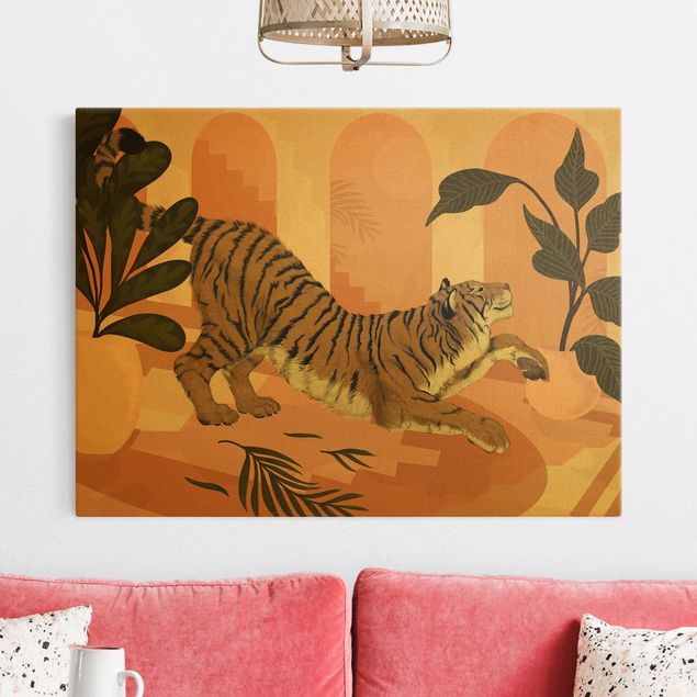 Tiger Leinwandbild Illustration Tiger in Pastell Rosa Malerei