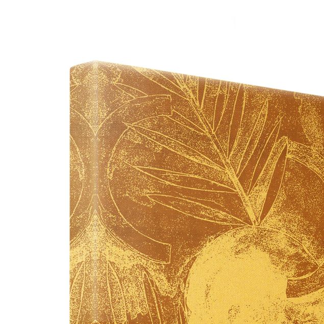 Leinwandbild Gold - Formen und Blätter Kupfer I - Hochformat 3:4