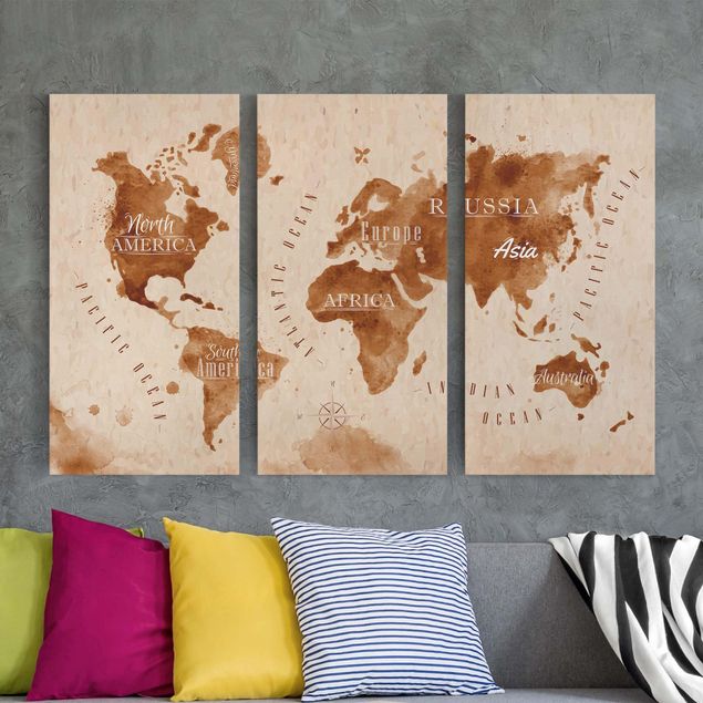 Weltkarten Leinwand Weltkarte Aquarell beige braun
