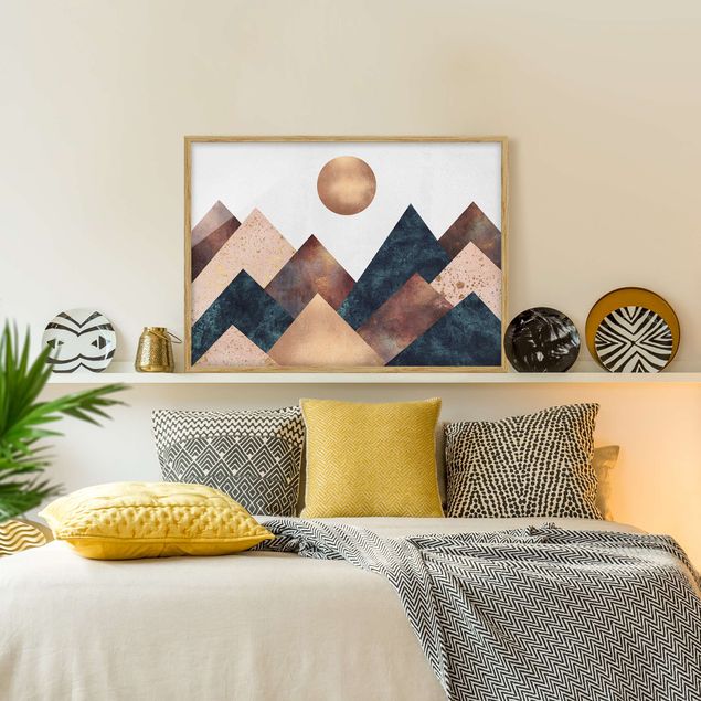 Wandbilder abstrakt Geometrische Berge Bronze