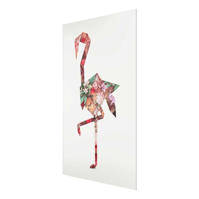 Glas Wandbilder Origami Flamingo