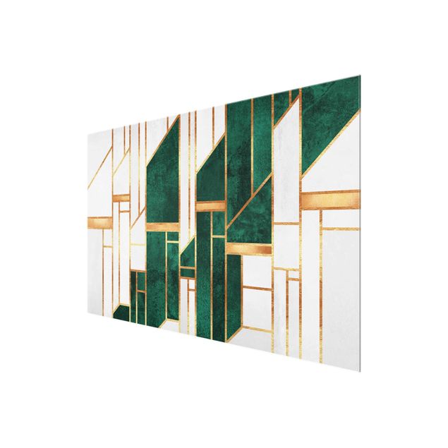 Glasbild - Elisabeth Fredriksson - Emerald und Gold Geometrie - Querformat 3:2