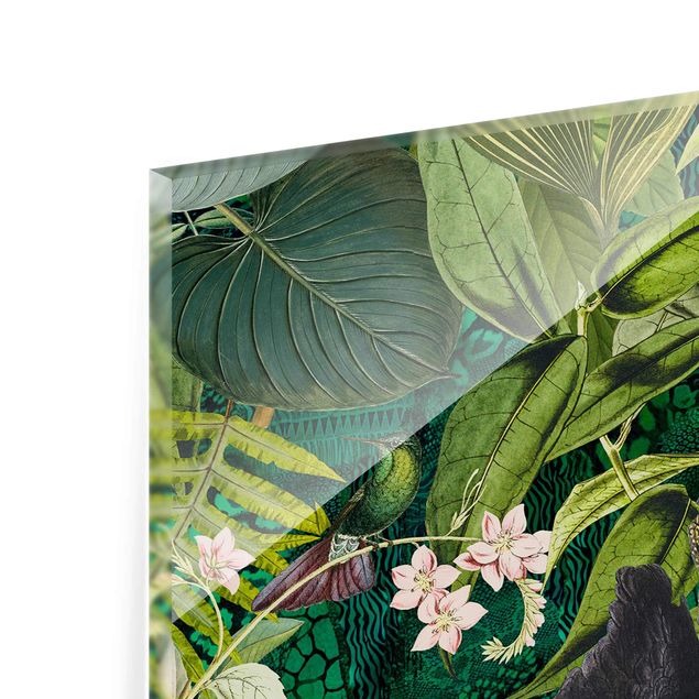 Glasbild - Bunte Collage - Kakadus im Dschungel - Hochformat 4:3