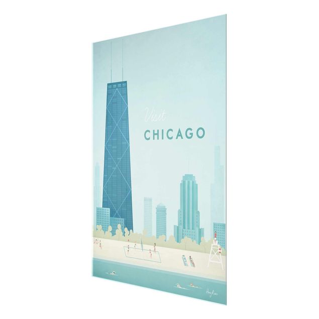 Glasbild - Reiseposter - Chicago - Hochformat 4:3