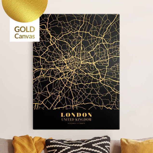 Leinwandbild Gold - Stadtplan London - Klassik Schwarz - Hochformat 3:4