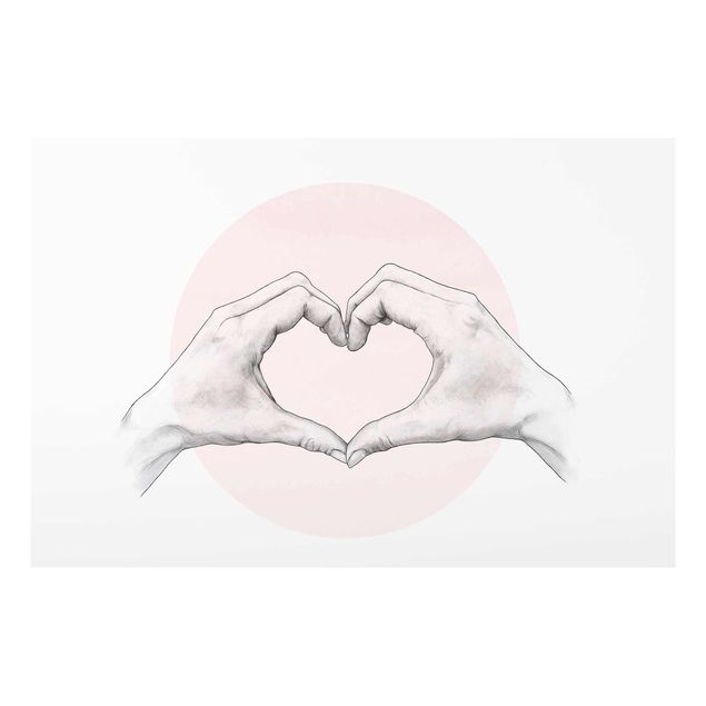 Glasbild - Illustration Herz Hände Kreis Rosa Weiß - Querformat 2:3