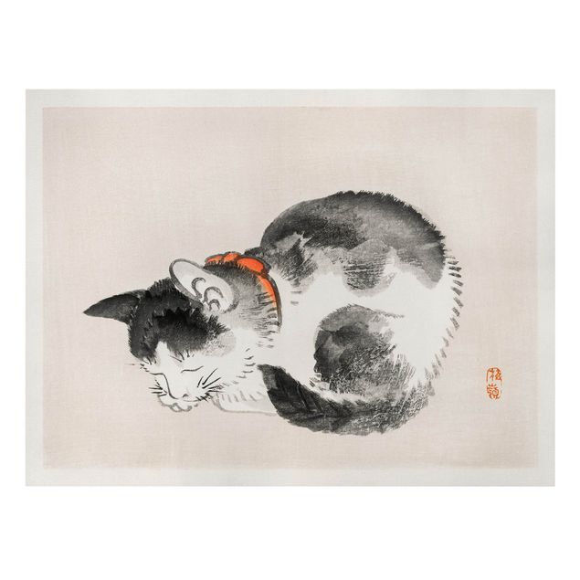 Retro Wandbilder Asiatische Vintage Zeichnung Schlafende Katze