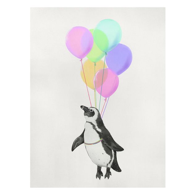 Leinwand Kunstdruck Illustration Pinguin Pastell Luftballons