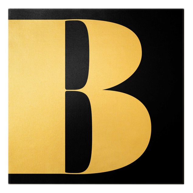 Leinwandbild Gold - Antiqua Letter B Schwarz - Quadrat 1:1
