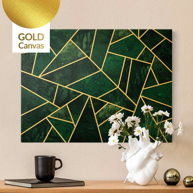 Leinwandbild Gold - Goldene Geometrie - Dunkles Türkis - Querformat 4:3
