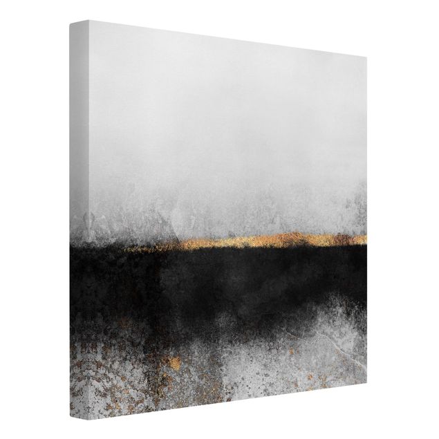Leinwandbild - Abstrakter Goldener Horizont Schwarz Weiß - Quadrat 1:1