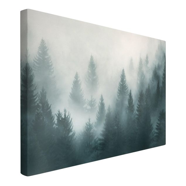 Wandbilder Wohnzimmer modern Nadelwald im Nebel