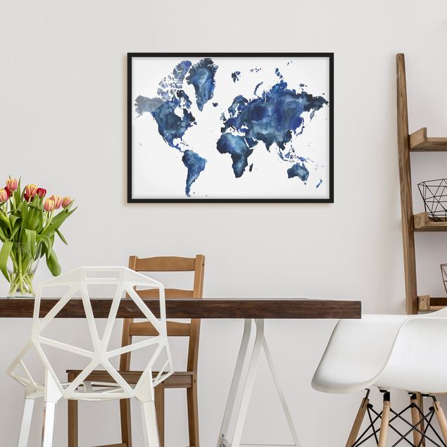 Kunstdrucke mit Rahmen Wasser-Weltkarte hell
