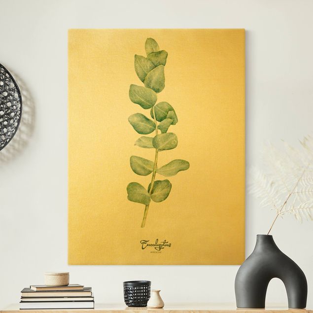 Leinwandbild Gold - Aquarell Botanik Eukalyptus - Hochformat 3:4