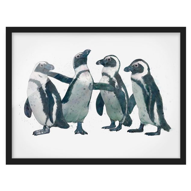 Schöne Wandbilder Illustration Pinguine Schwarz Weiß Aquarell