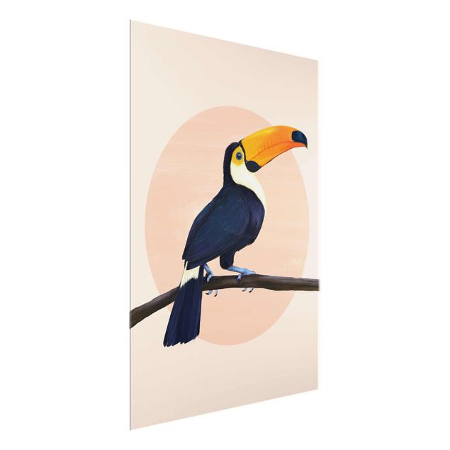 Glasbilder Tiere Illustration Vogel Tukan Malerei Pastell