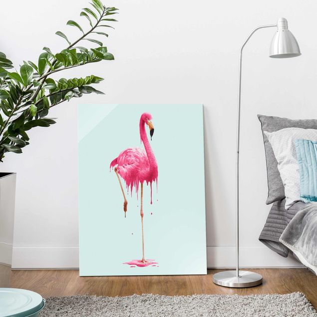 Wandbilder Glas XXL Schmelzender Flamingo