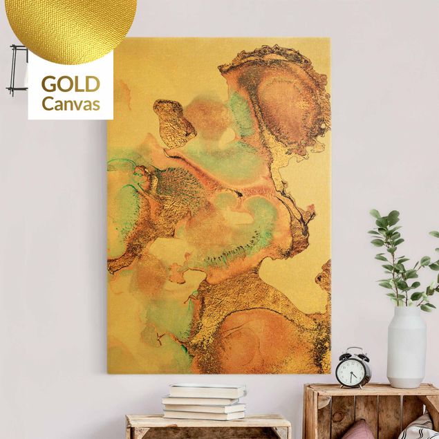Leinwandbild Gold - Goldenes Aquarell Rosé - Hochformat 2:3