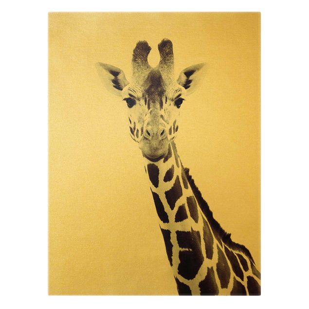 Leinwandbild Gold - Giraffen Portrait in Schwarz-weiß - Hochformat 3:4