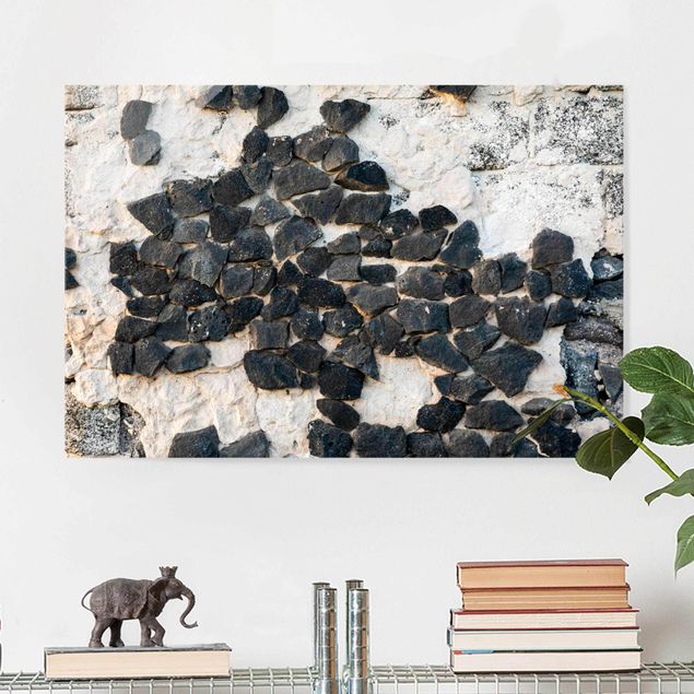 Glasbilder XXL Mauer mit Schwarzen Steinen