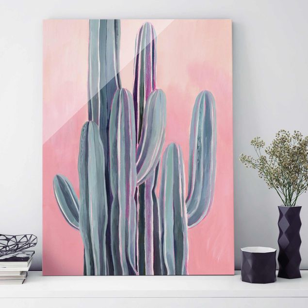 XXL Glasbilder Kaktus auf Rosa II