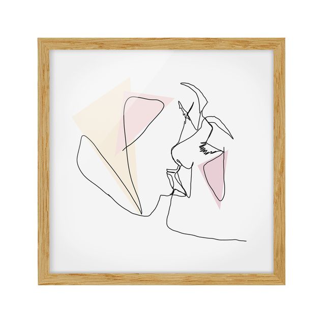 Bild mit Rahmen - Kuss Gesichter Line Art - Quadrat 1:1