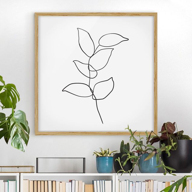 Bilder mit Rahmen Blumen Line Art Zweig Schwarz Weiß