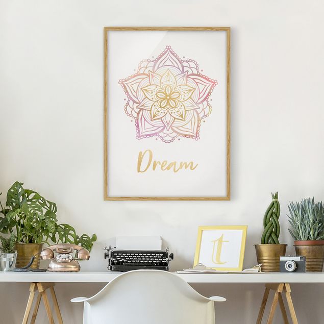 Gerahmte Bilder Sprüche Mandala Illustration Dream gold rosa