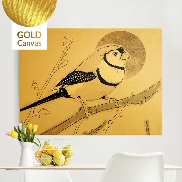 Leinwandbild Gold - Vogel vor goldener Sonne III - Querformat 4:3