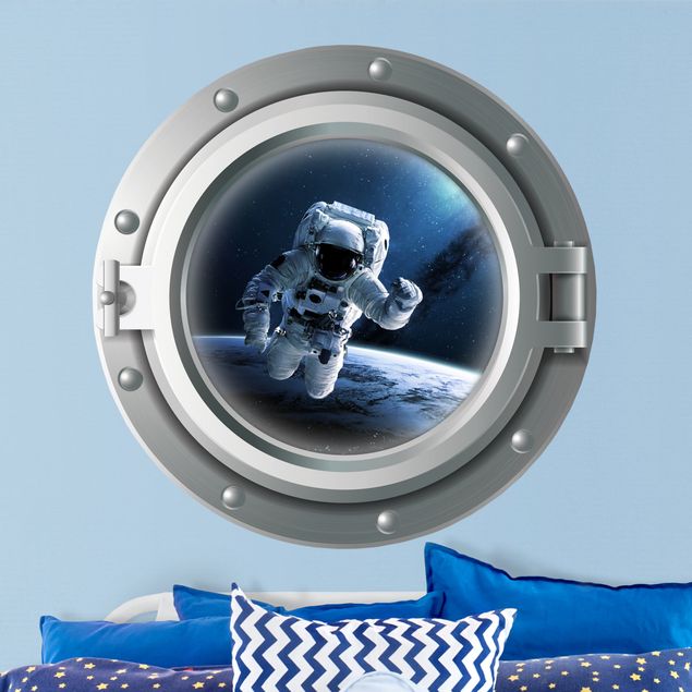 3D Wandtattoo 3D Bullauge - Astronaut im Weltall