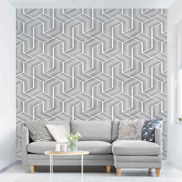 Geometrische Muster Tapete 3D Muster mit Streifen in Silber