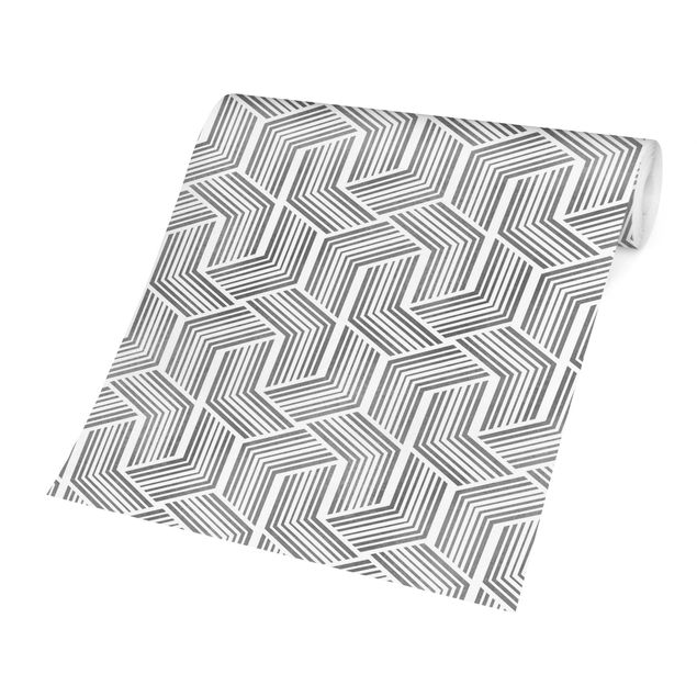 Tapete grau 3D Muster mit Streifen in Silber