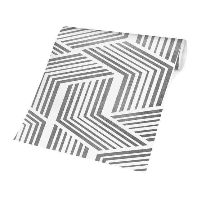 Tapeten modern 3D Muster mit Streifen in Silber