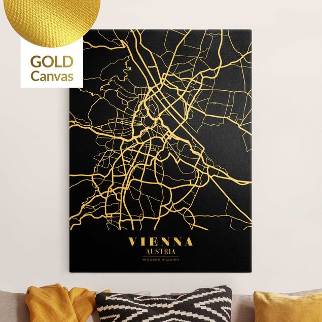 Leinwandbild Gold - Stadtplan Vienna - Klassik Schwarz - Hochformat 3:4