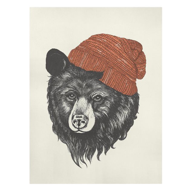 Kunstdrucke auf Leinwand Illustration Bär mit roter Mütze Zeichnung
