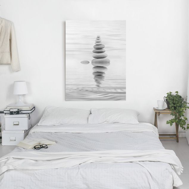 Wandbilder Wohnzimmer modern Steinturm im Wasser Schwarz-Weiß