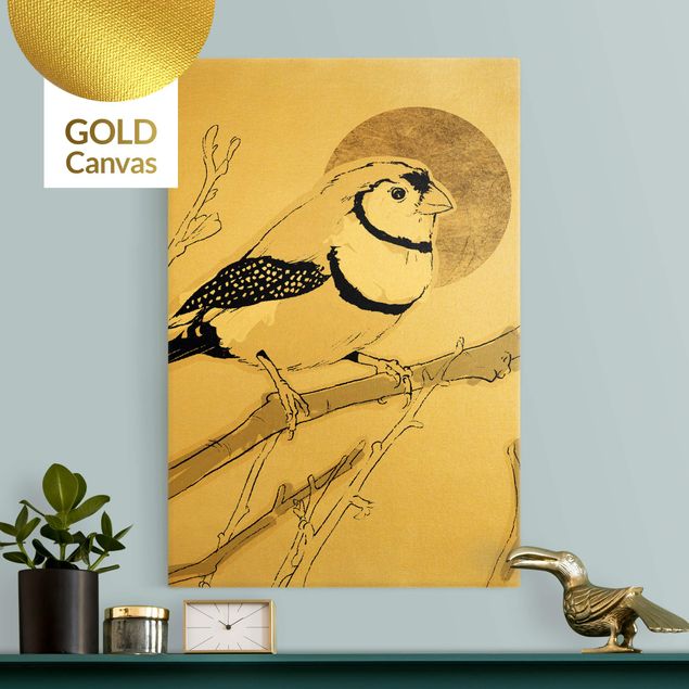 Leinwandbild Gold - Vogel vor goldener Sonne III - Hochformat 2:3