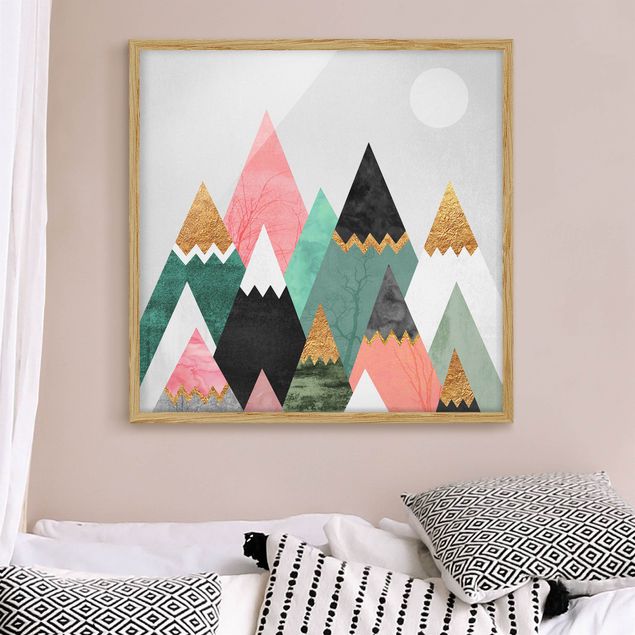 Abstrakte Kunst Bilder Dreieckige Berge mit Goldspitzen