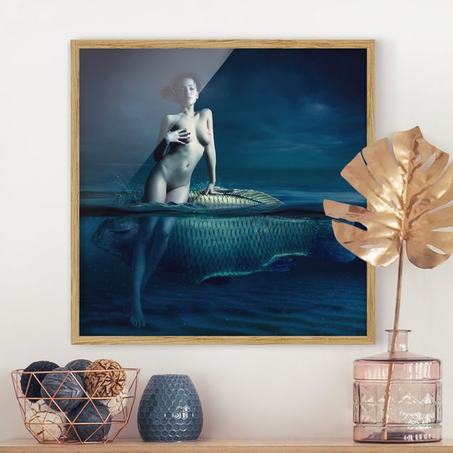 Kunstdruck Bilder mit Rahmen Frauenakt mit Fisch