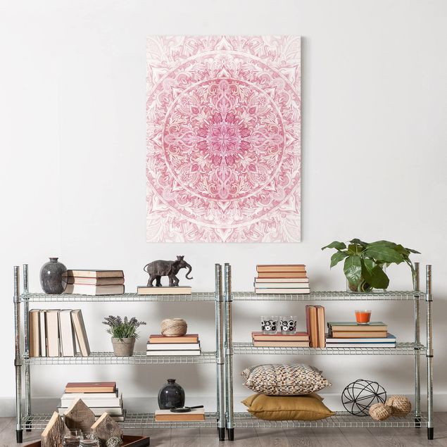 Kunstdrucke auf Leinwand Mandala Aquarell Sonne Ornament rosa